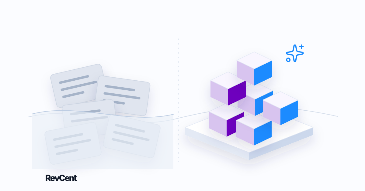 Old record blocks sit below a waterline, separate from a fresh geometric blue and violet data structure