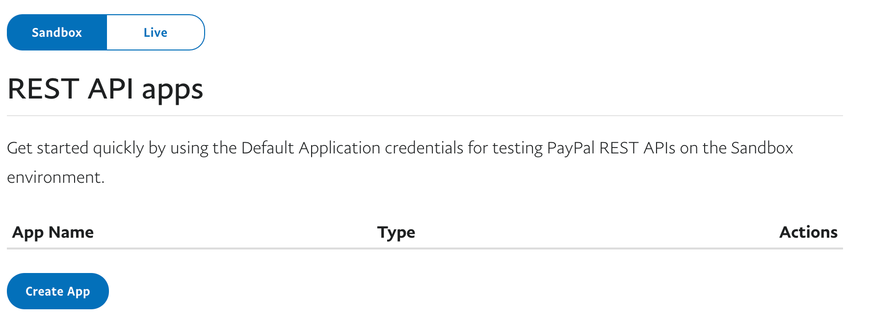 My Apps And Credentials Sandbox