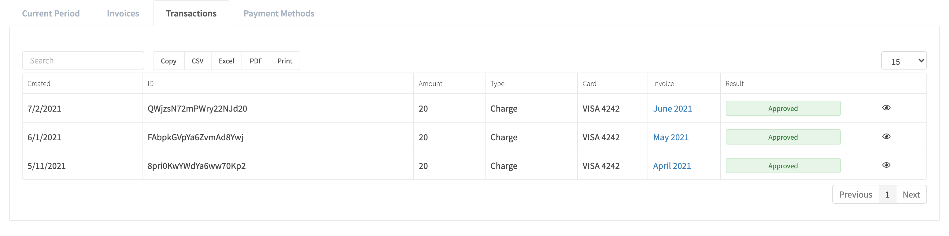 Billing Transactions