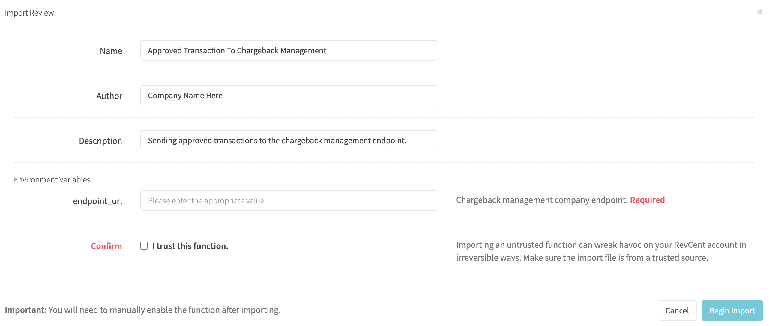 Chargeback Management Import Modal