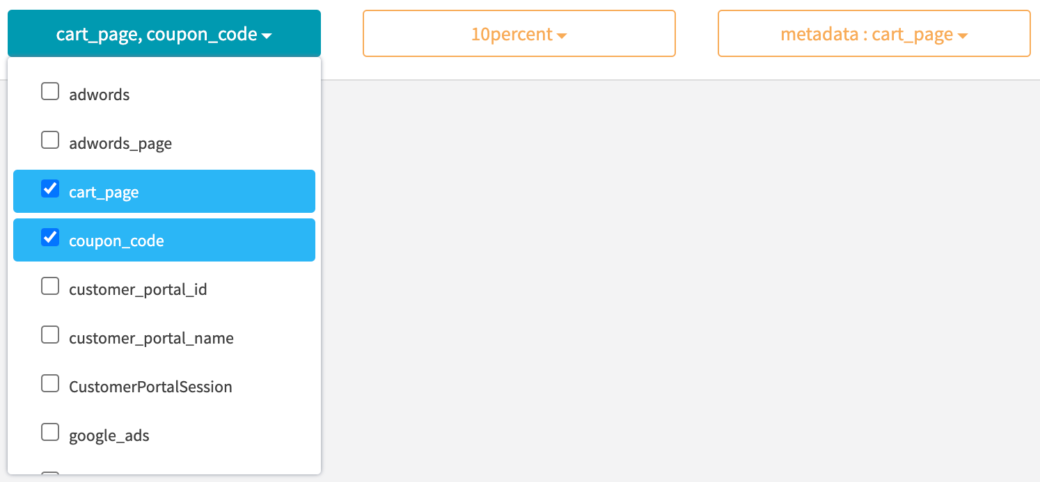 Conversion tracking dashboard metadata filter multi name selected dropdown