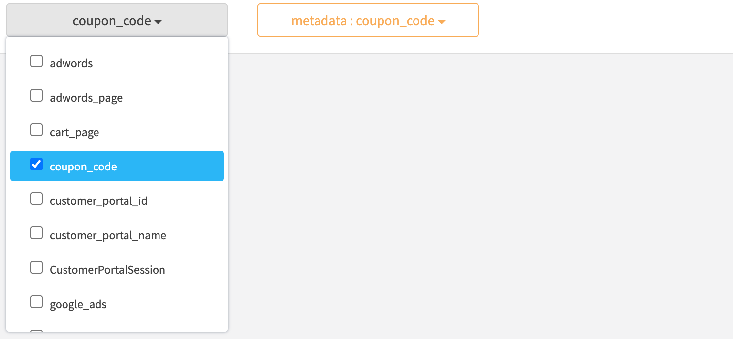 Conversion tracking dashboard metadata filter name selected dropdown