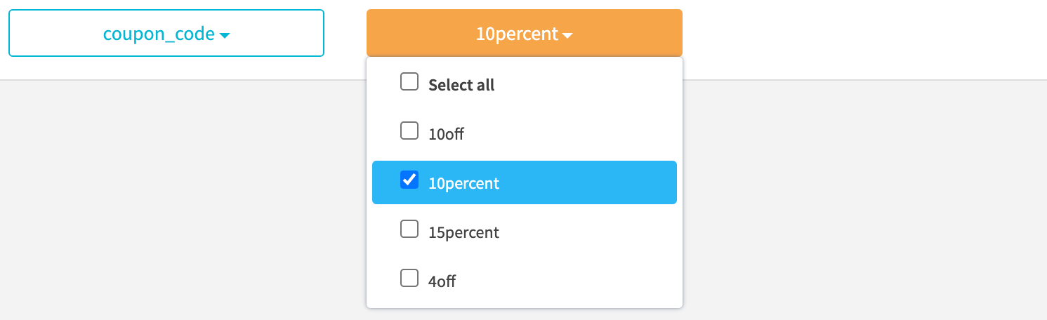 Conversion tracking dashboard metadata filter value selected dropdown