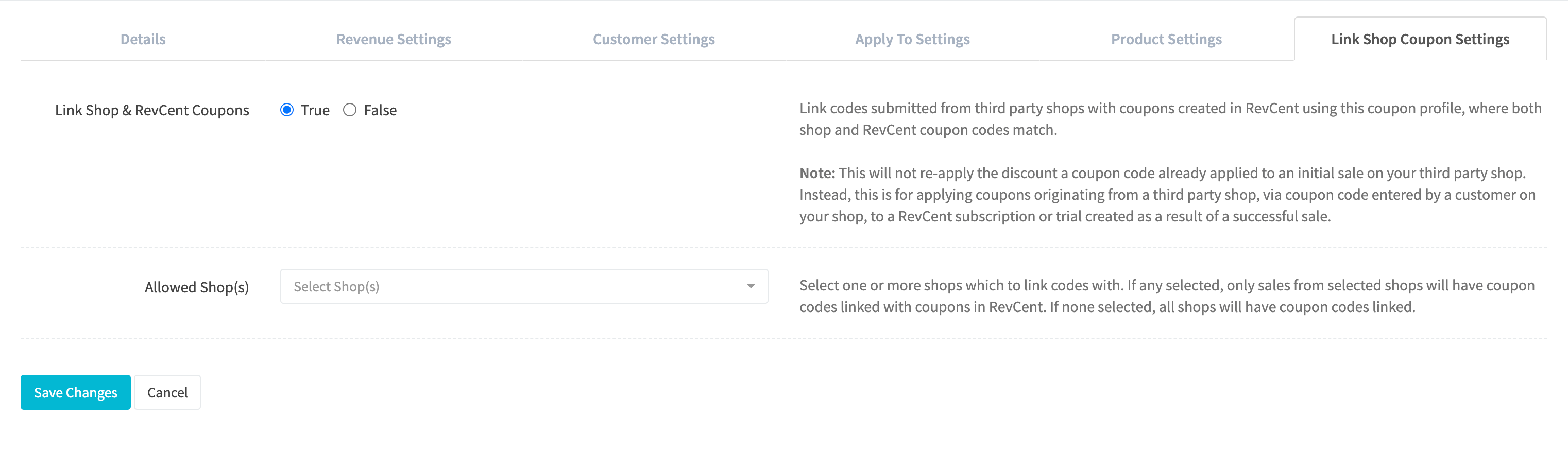 Coupon Profile Edit Link Shop Coupon Settings