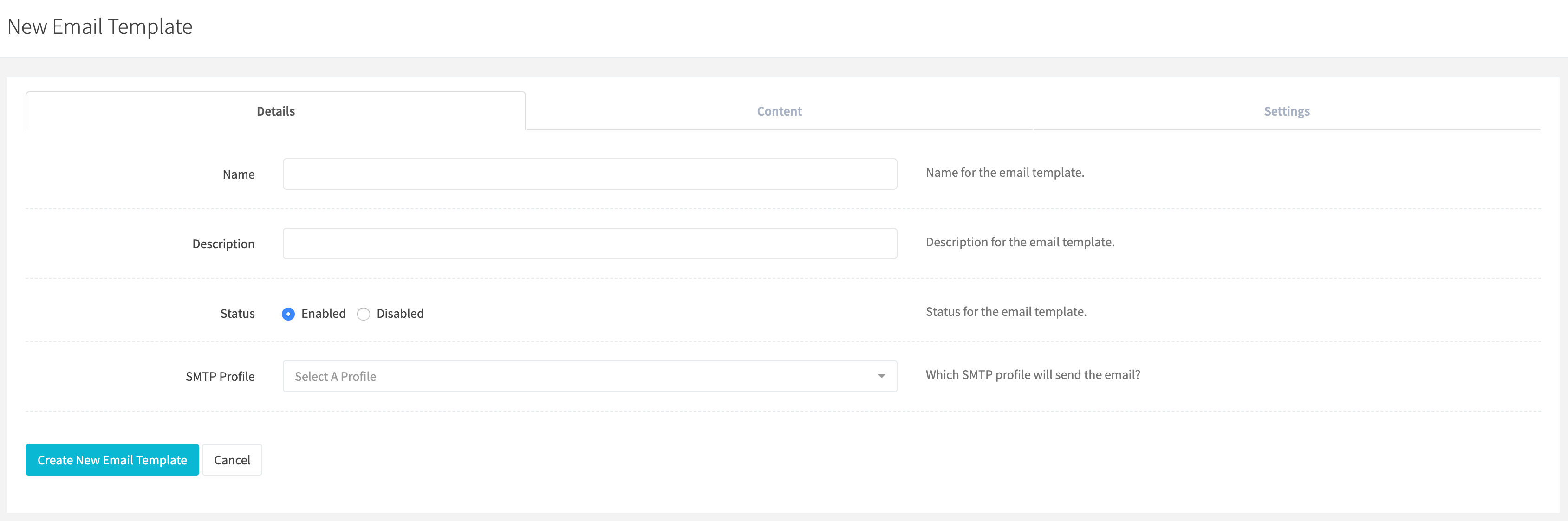Create Email Template Details