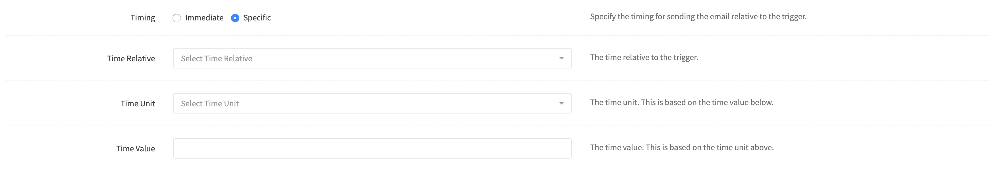 Create Email Template Settings Timing Specific
