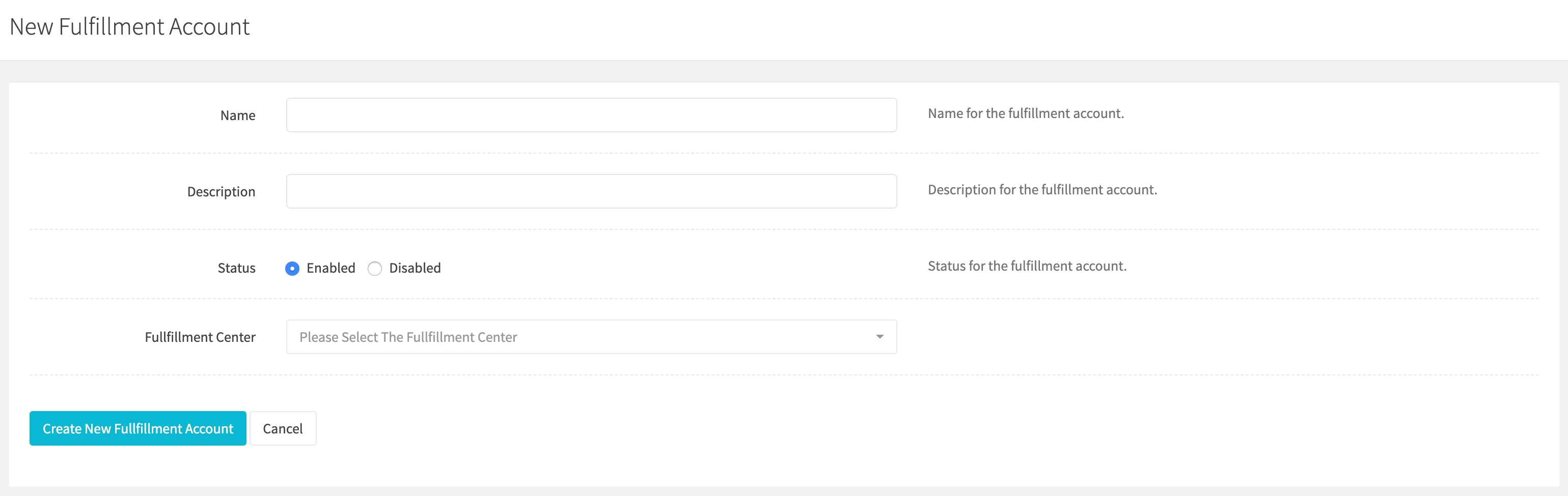 Create fulfillment account