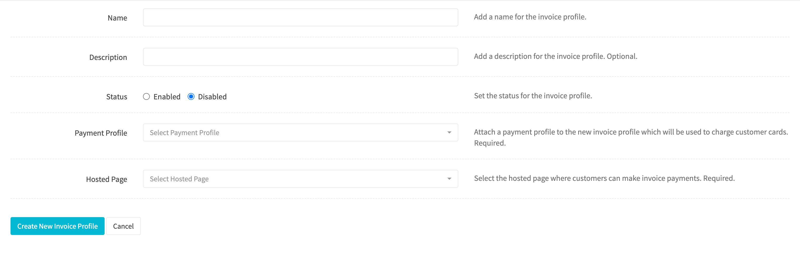 Create Invoice Profile