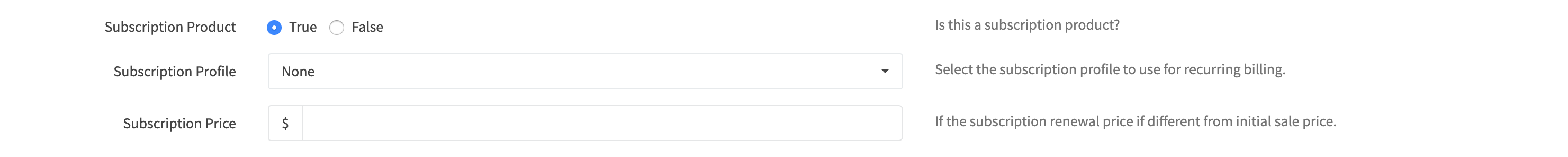 Create Product Details Subscription Options