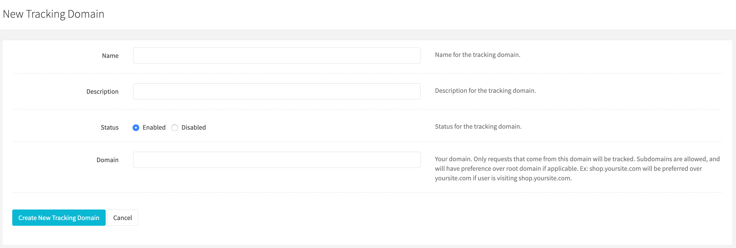 Create tracking domain