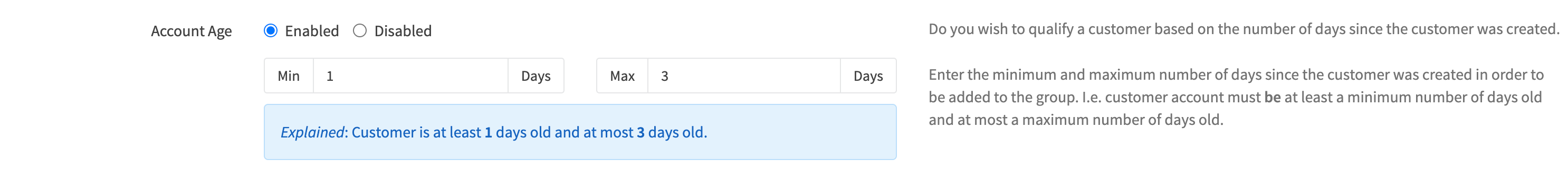 Customer Group Edit Account Age