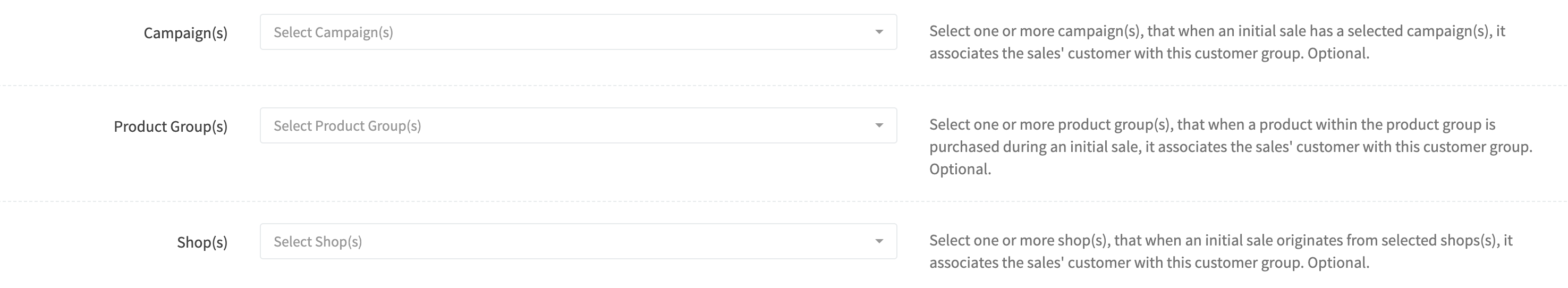 Customer Group Edit Qualifiers Campaigns Products Shops