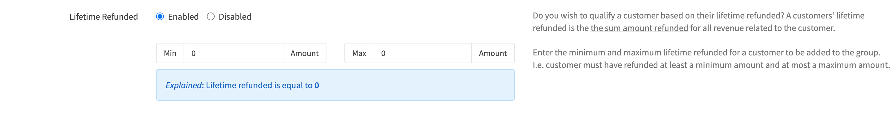 Customer Group Edit Qualifiers Lifetime Refunded