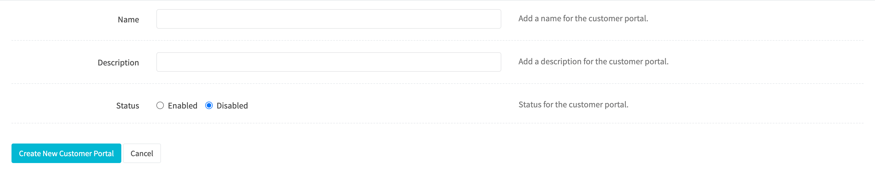 Customer Portal Create