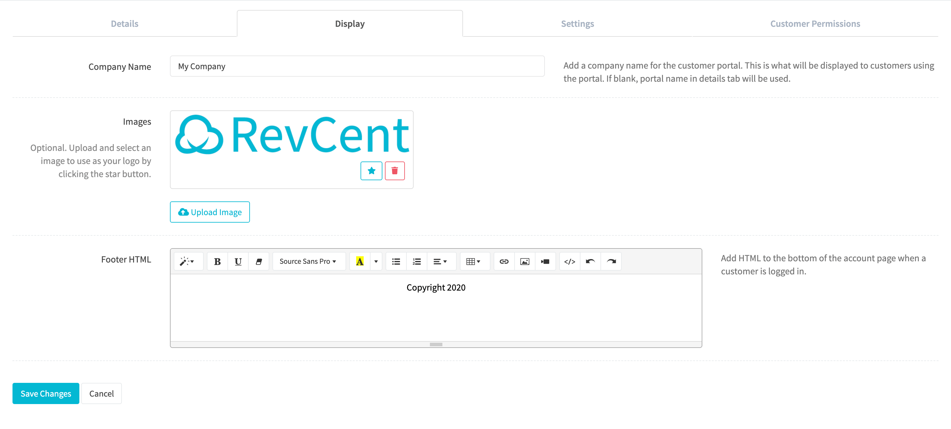 Customer Portal Edit Display