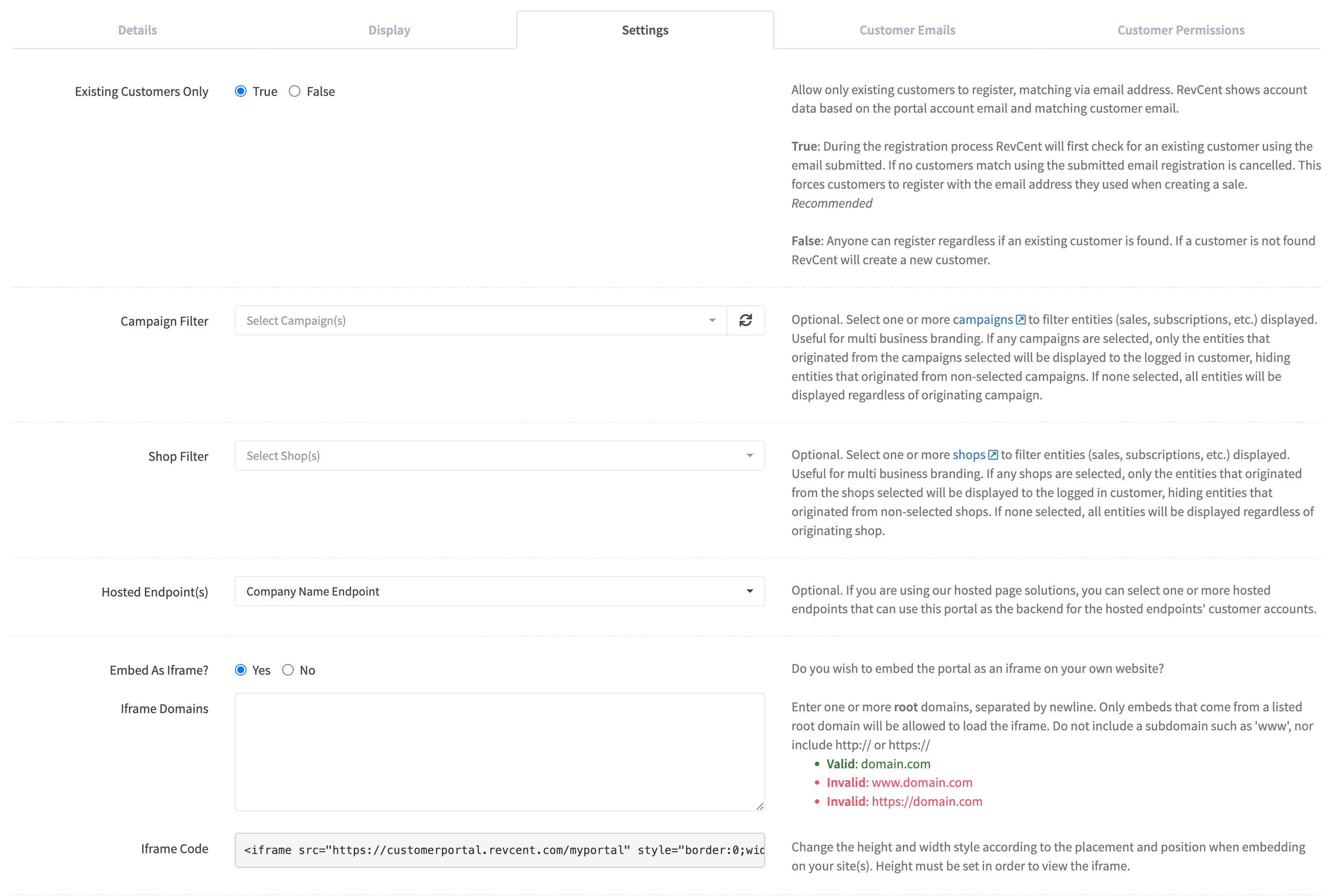 Edit Customer Portal Iframe