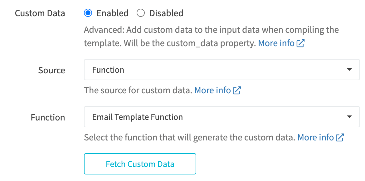Edit Email Template Content Input Data Custom Data Function
