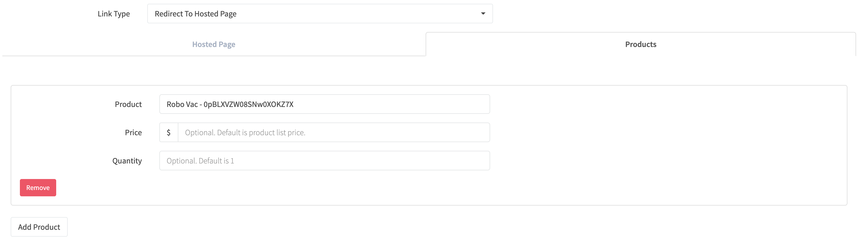 Edit Hosted Link Hosted Page Products