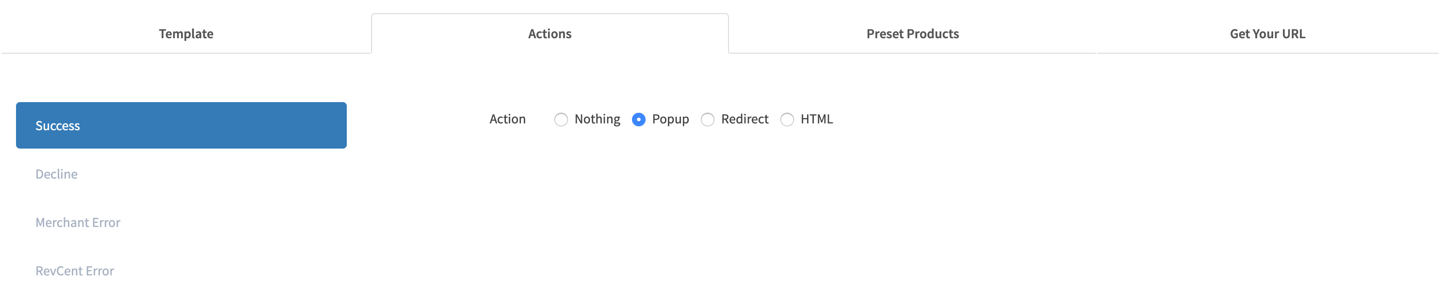 Edit Hosted Page Actions