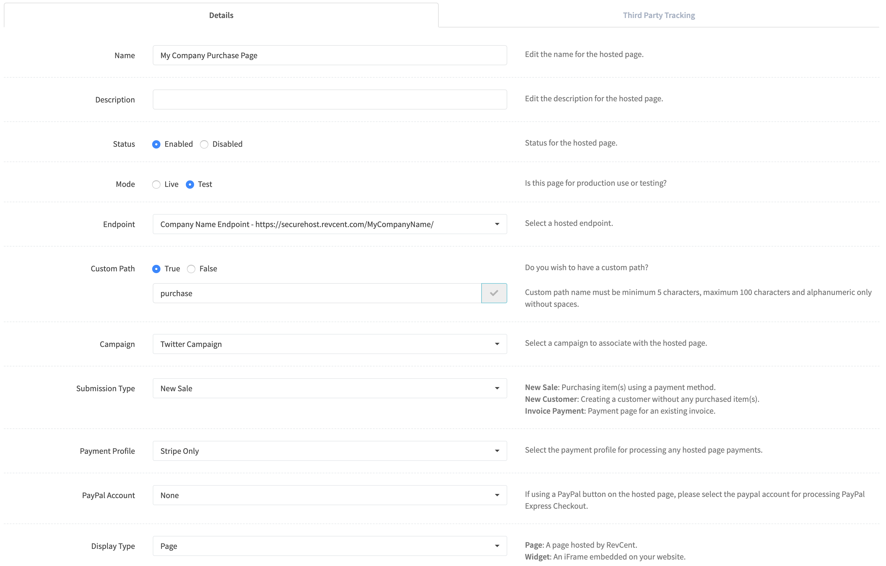 Edit Hosted Page Details