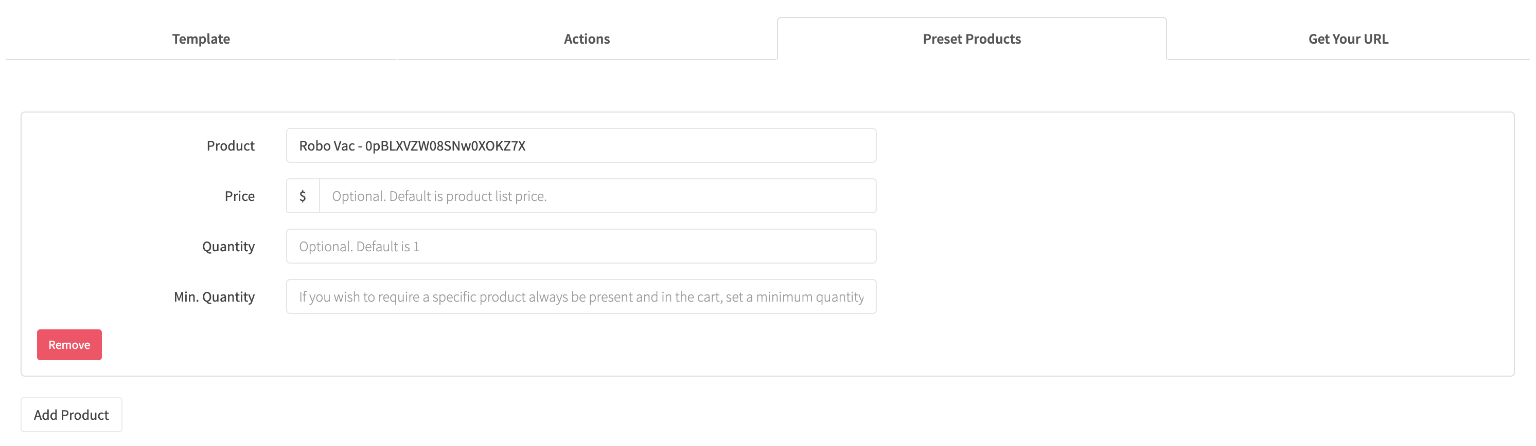 Edit Hosted Page Preset Products