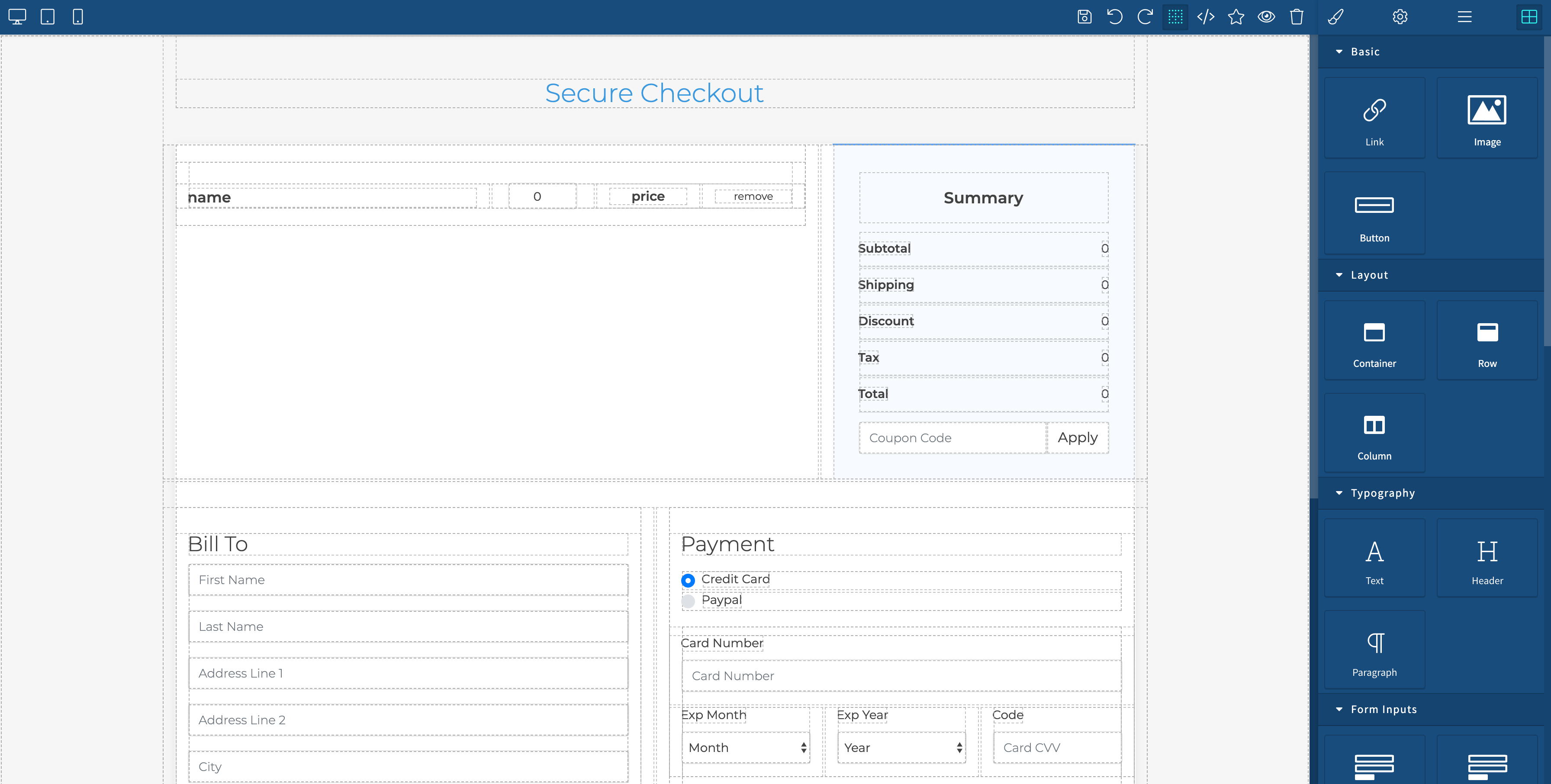 Edit Hosted Page Template Builder