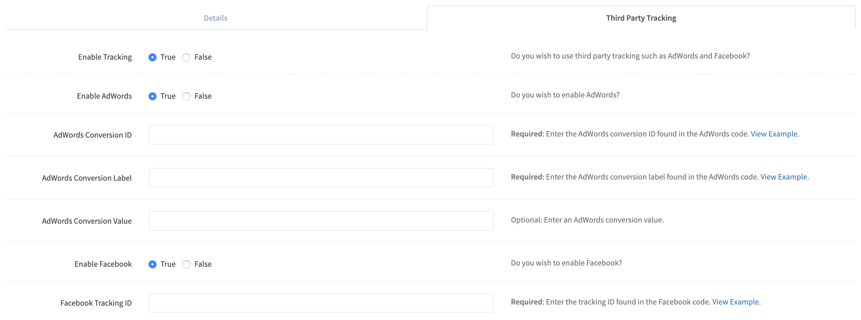 Edit Hosted Page Third Party Tracking