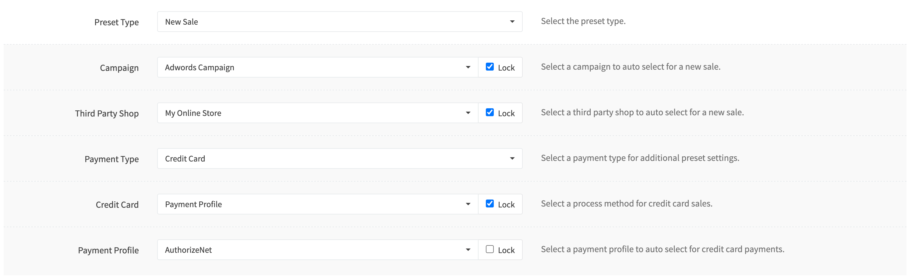 Edit Organization Preset Settings