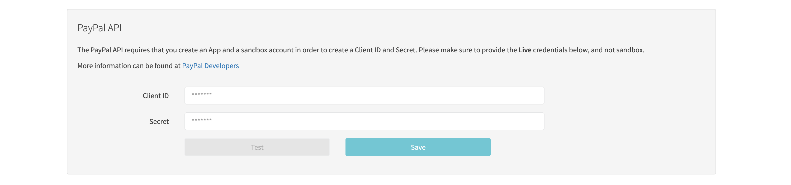Edit PayPal Account API Box
