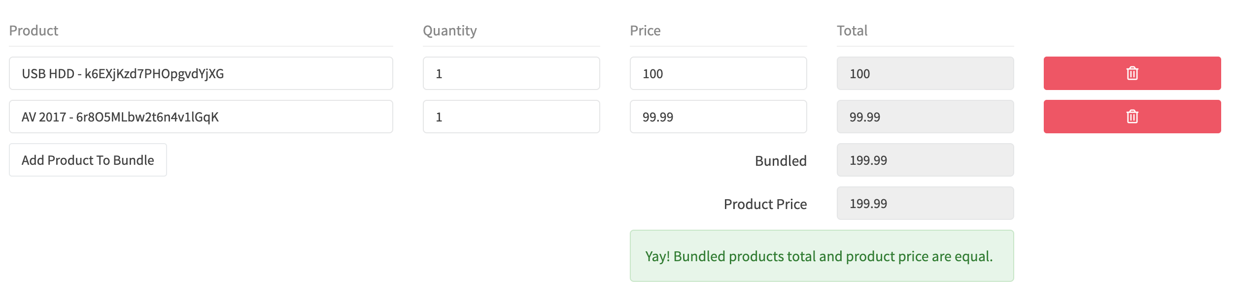Edit Product Bundled Products