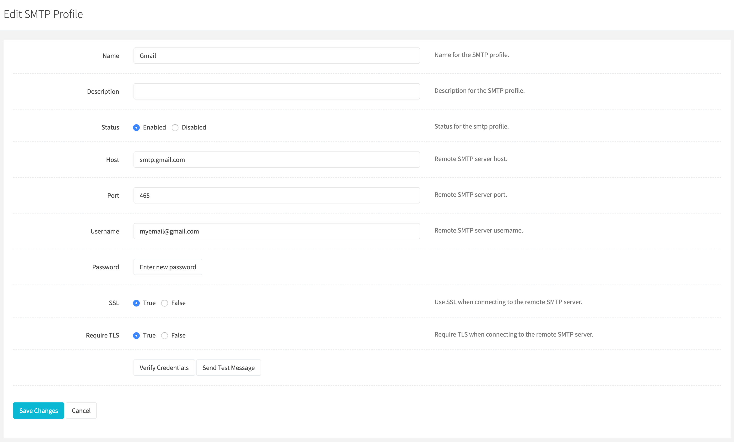 Edit SMTP Profile