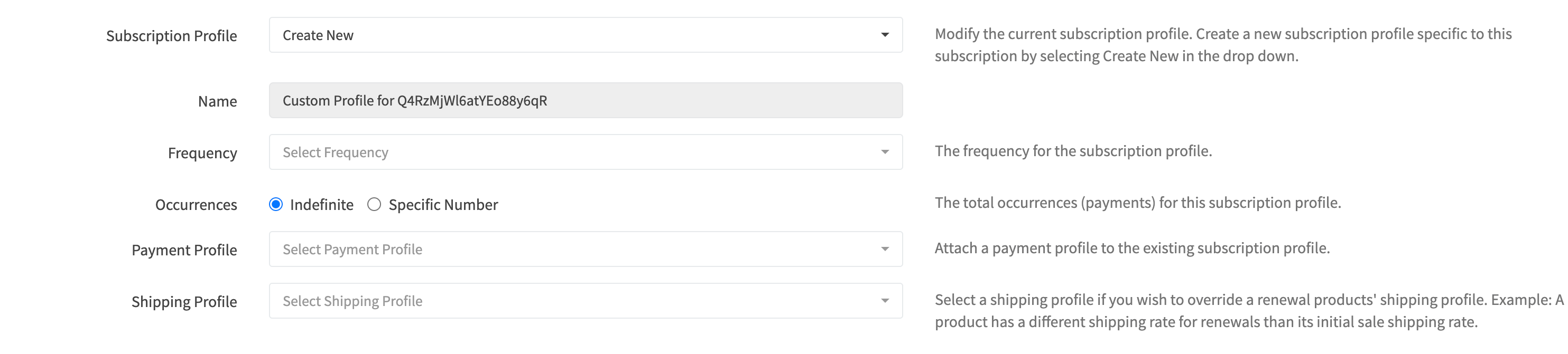 Edit Subscription New Profile