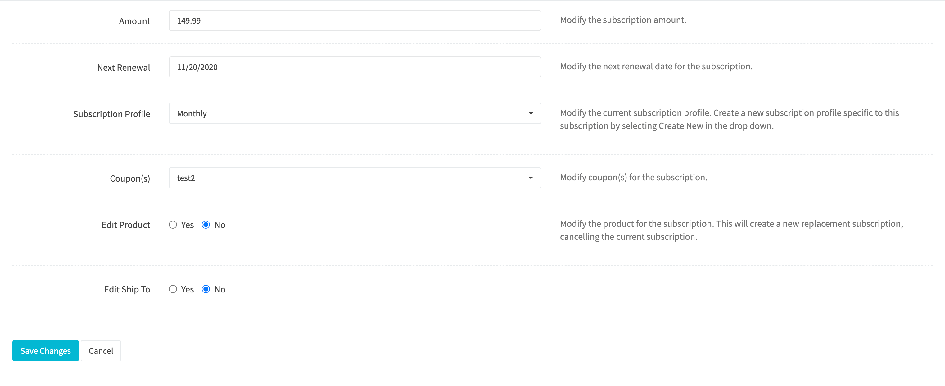 Edit Subscription
