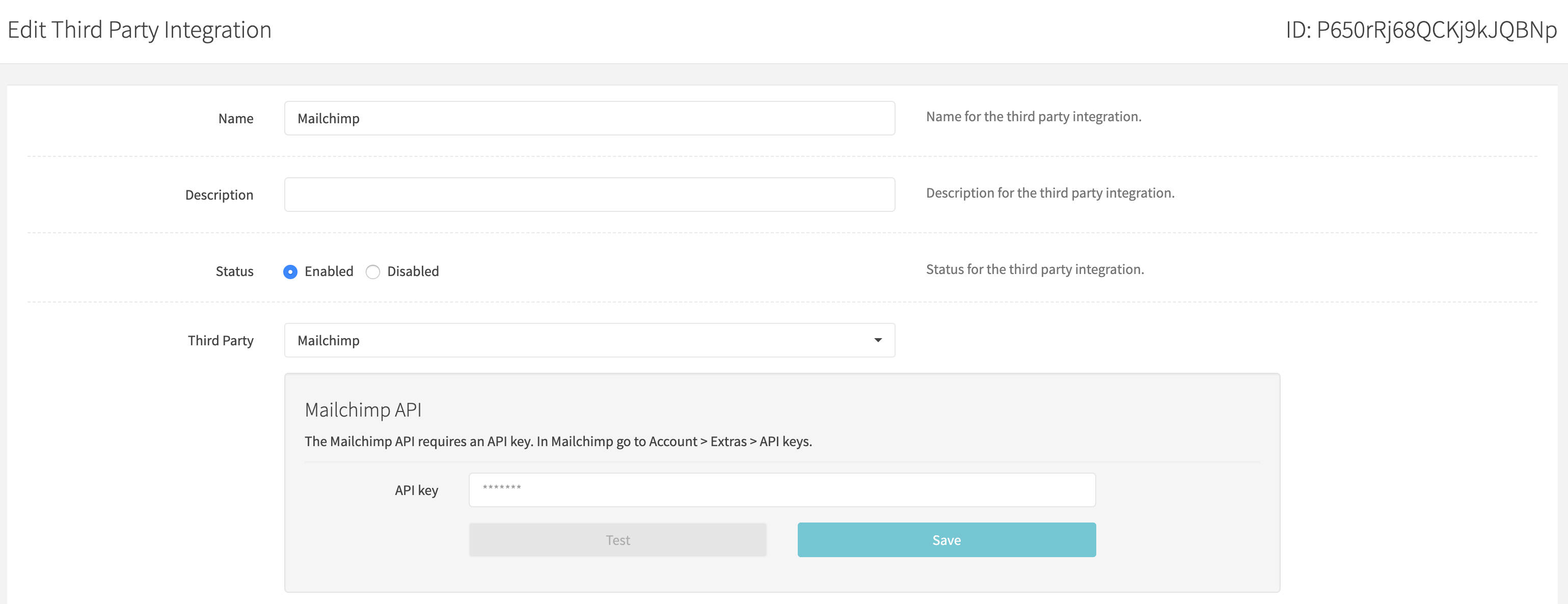 Edit Third Party Integration MailChimp API