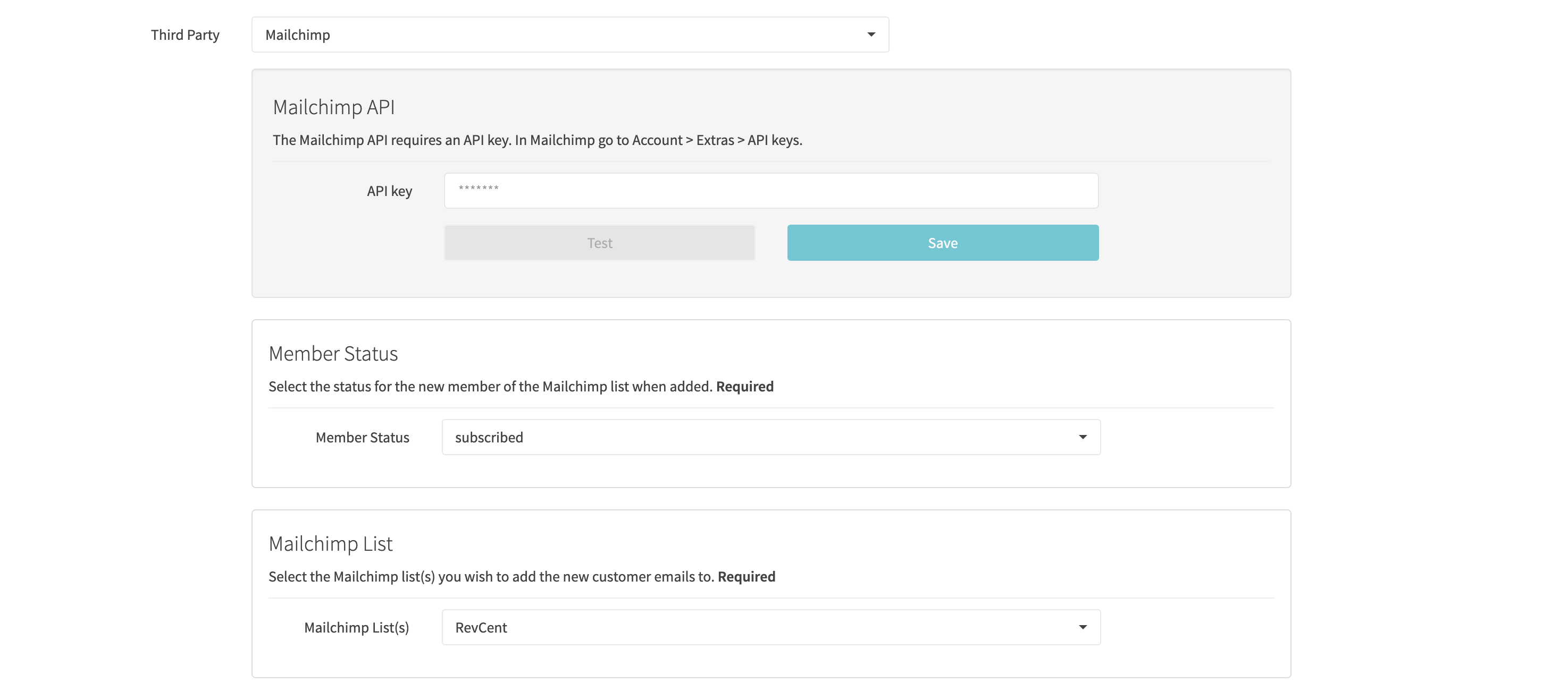 Edit Third Party Integration MailChimp Fields