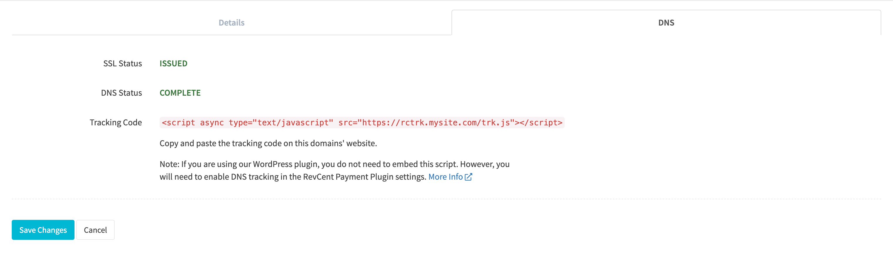 Edit tracking domain DNS complete