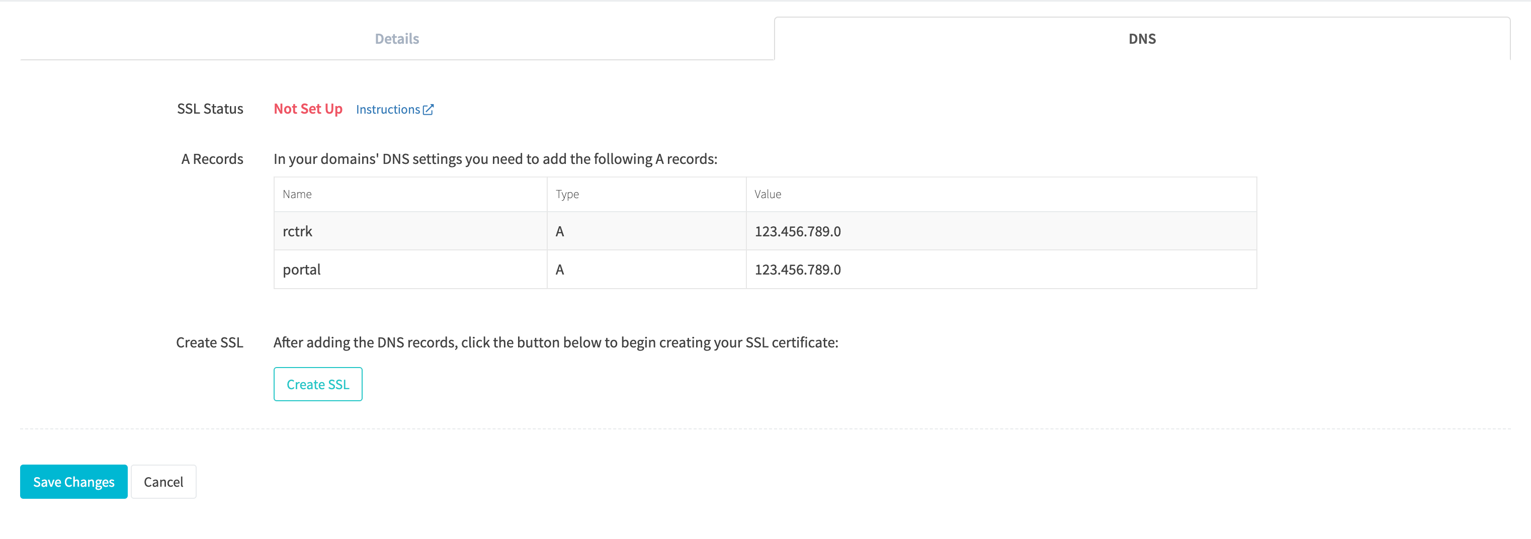 Edit tracking domain DNS start