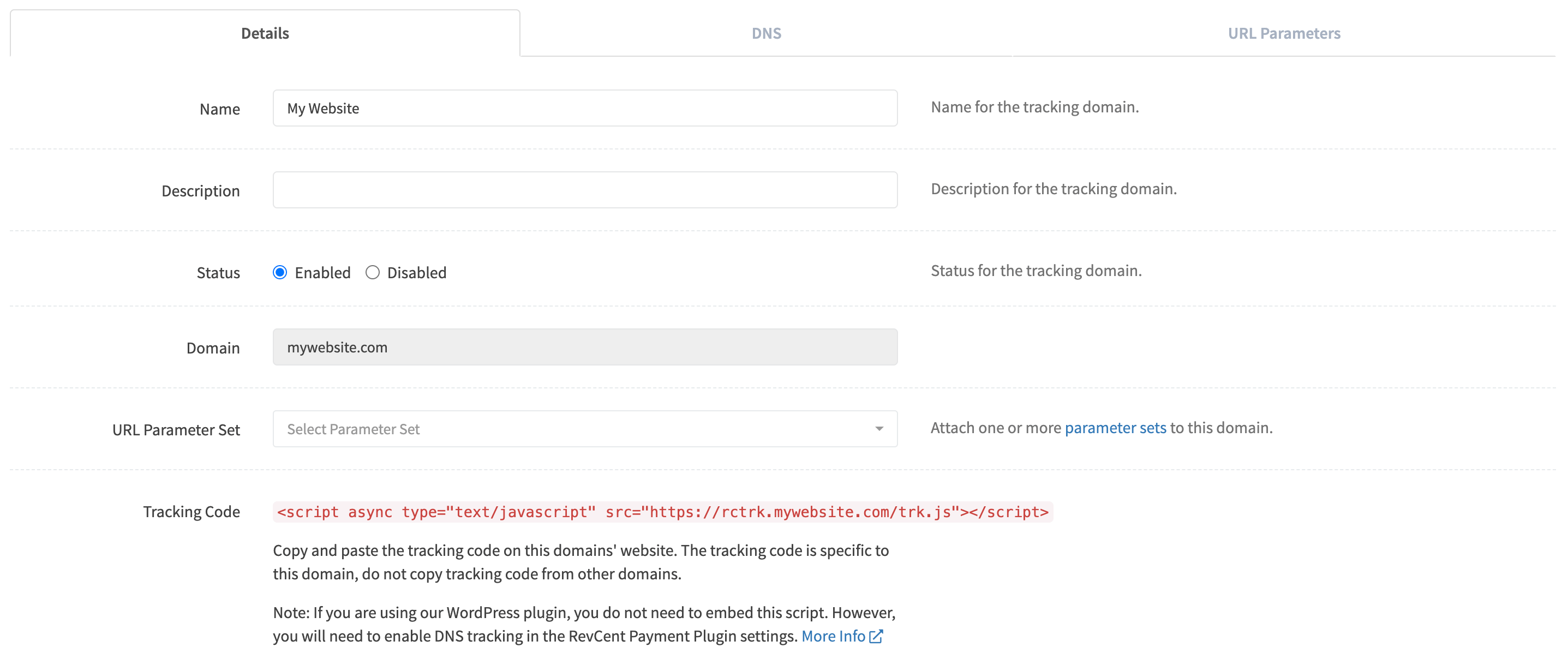 Edit tracking domain