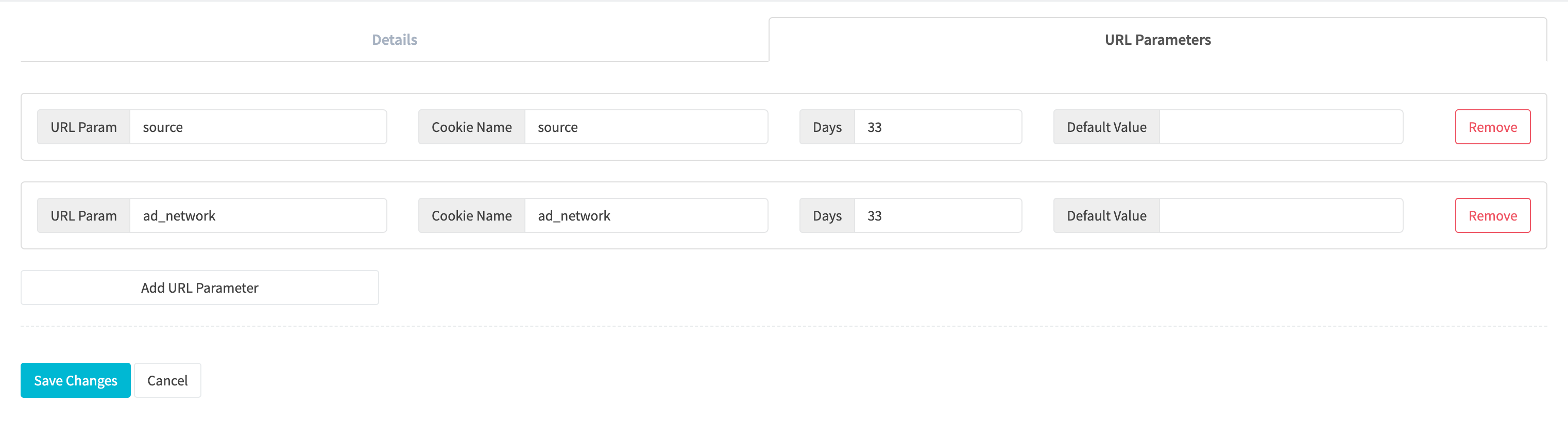 Edit URL parameter set URL parameters