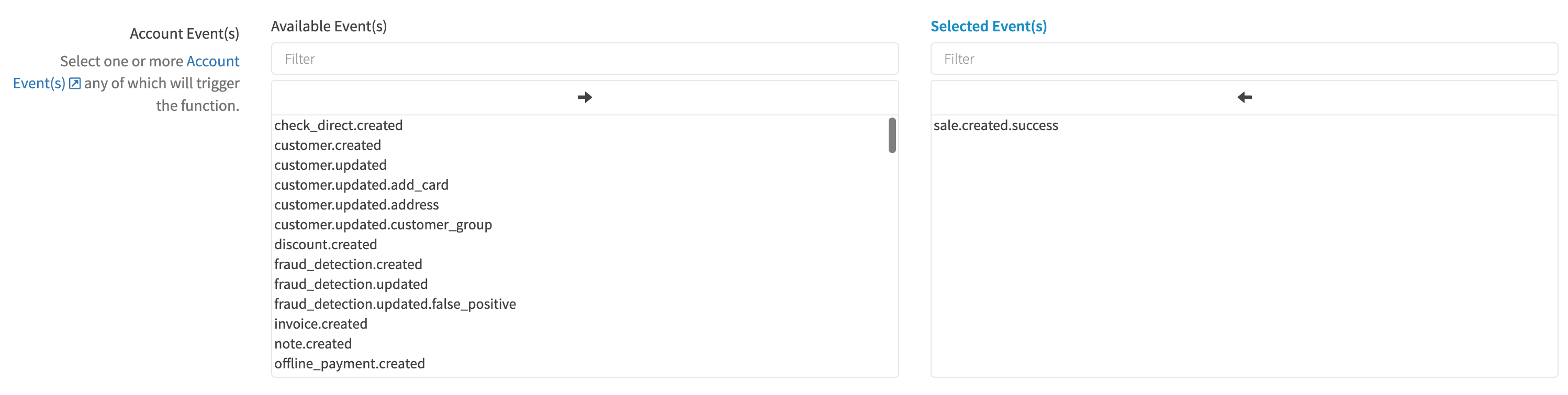 Account event selector