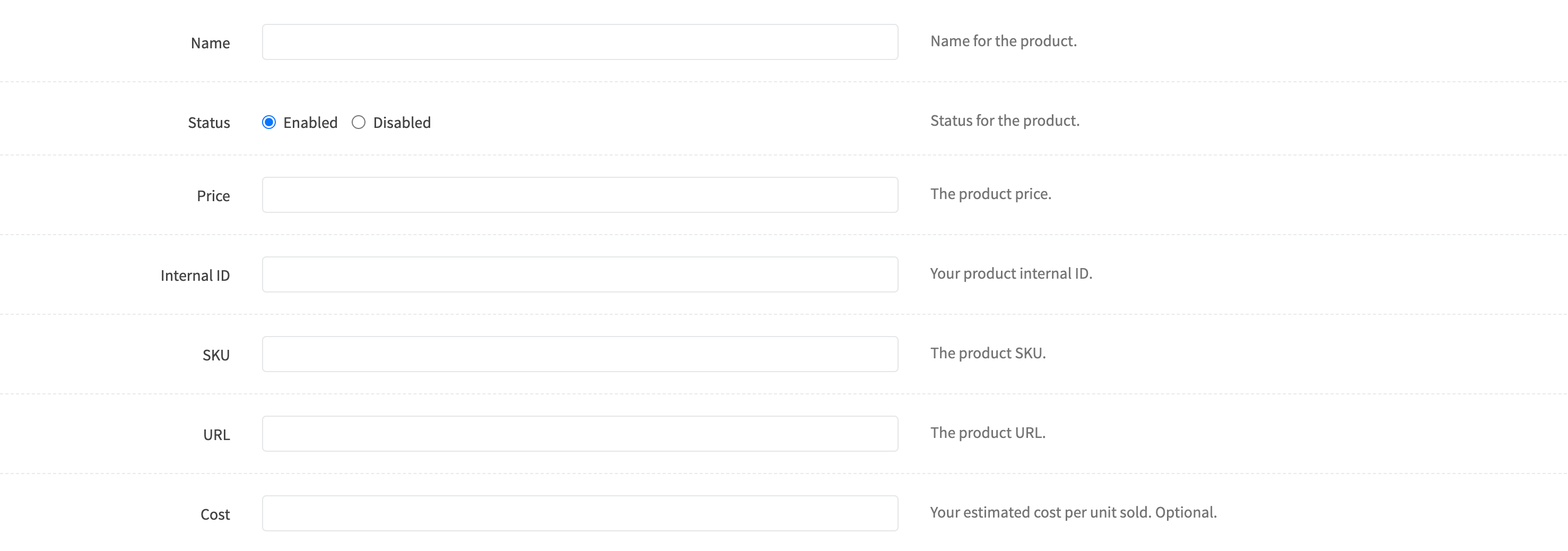 New Product Basic Fields