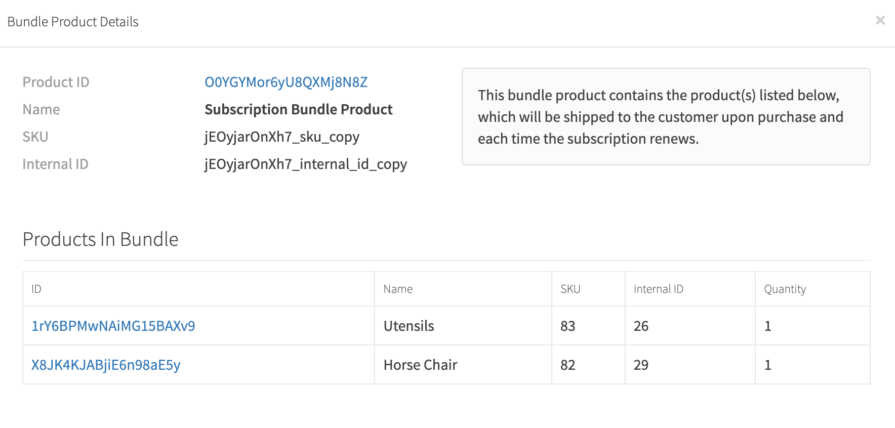Products Bundled List Table Modal