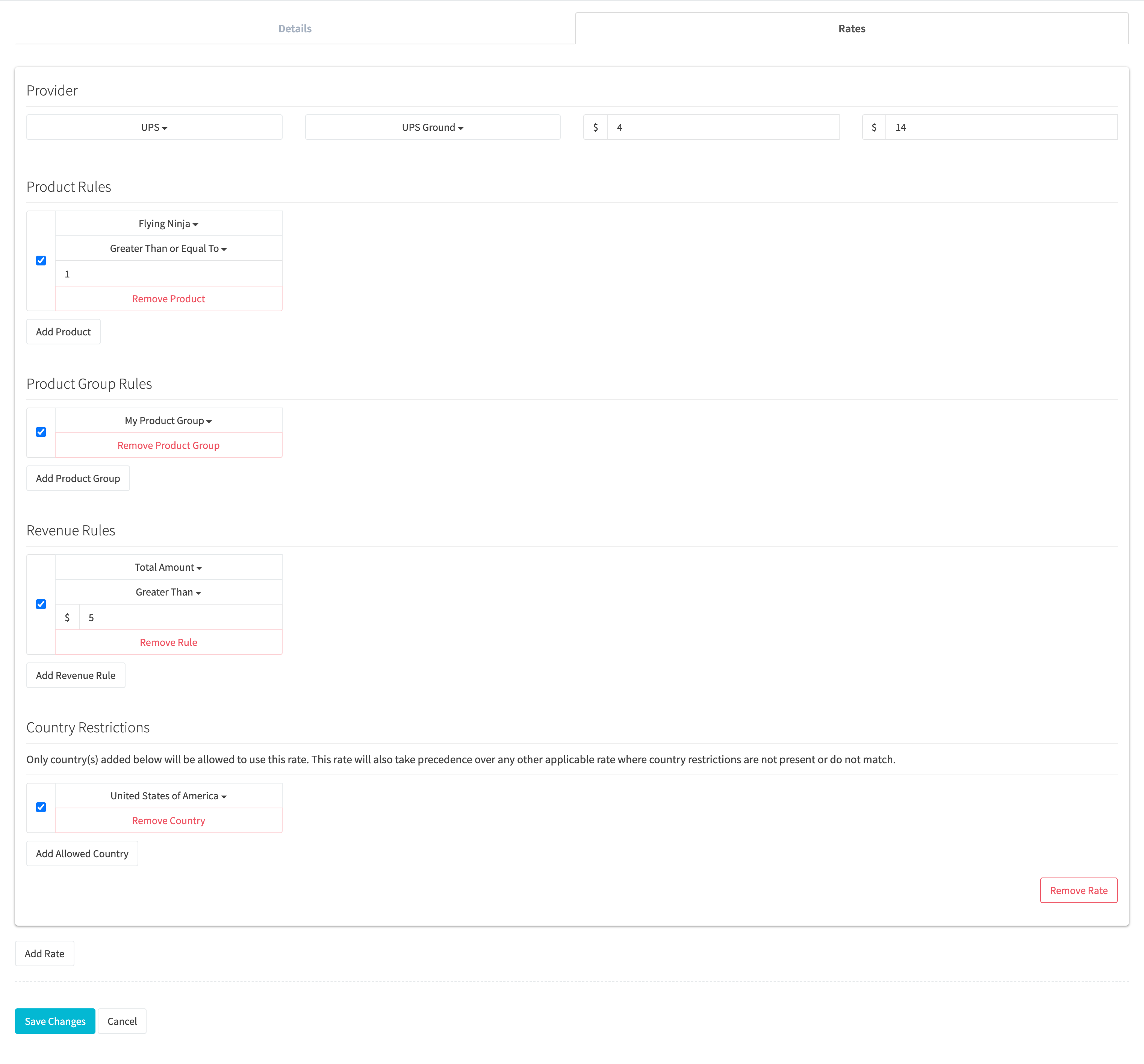 Shipping Profile Rates